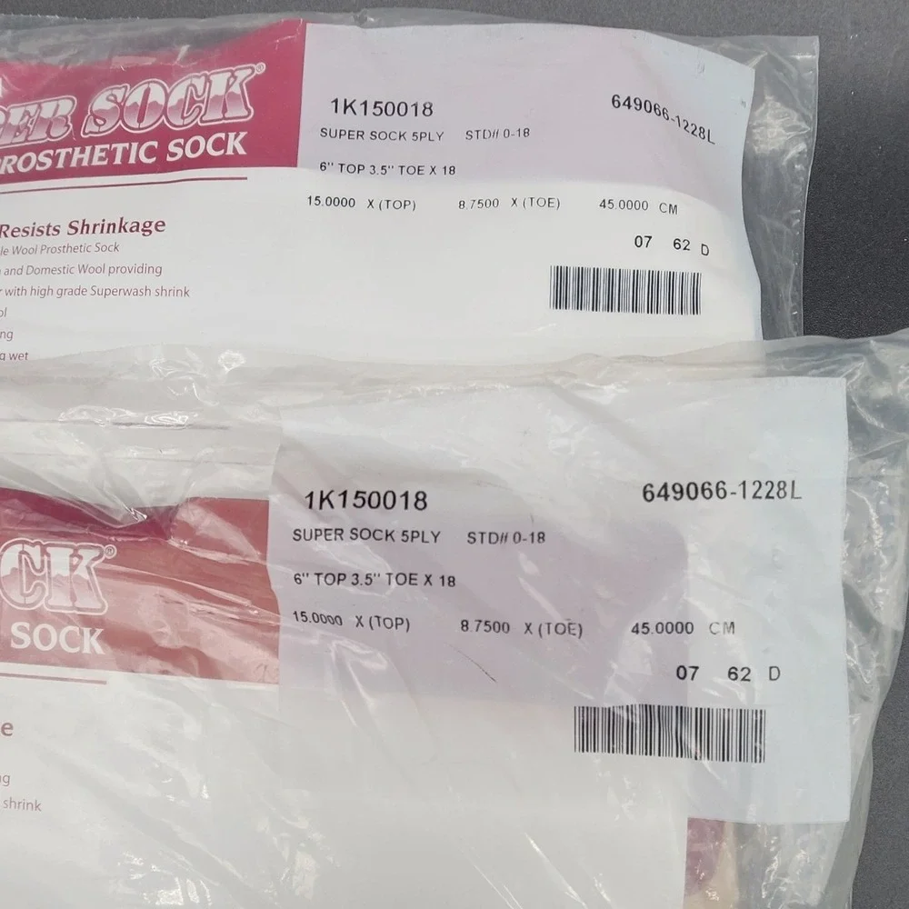 Knit-Rite 2Pk White Super Sock 5 Ply 100% Wool Prosthetic Sock 1K150018 45cm L